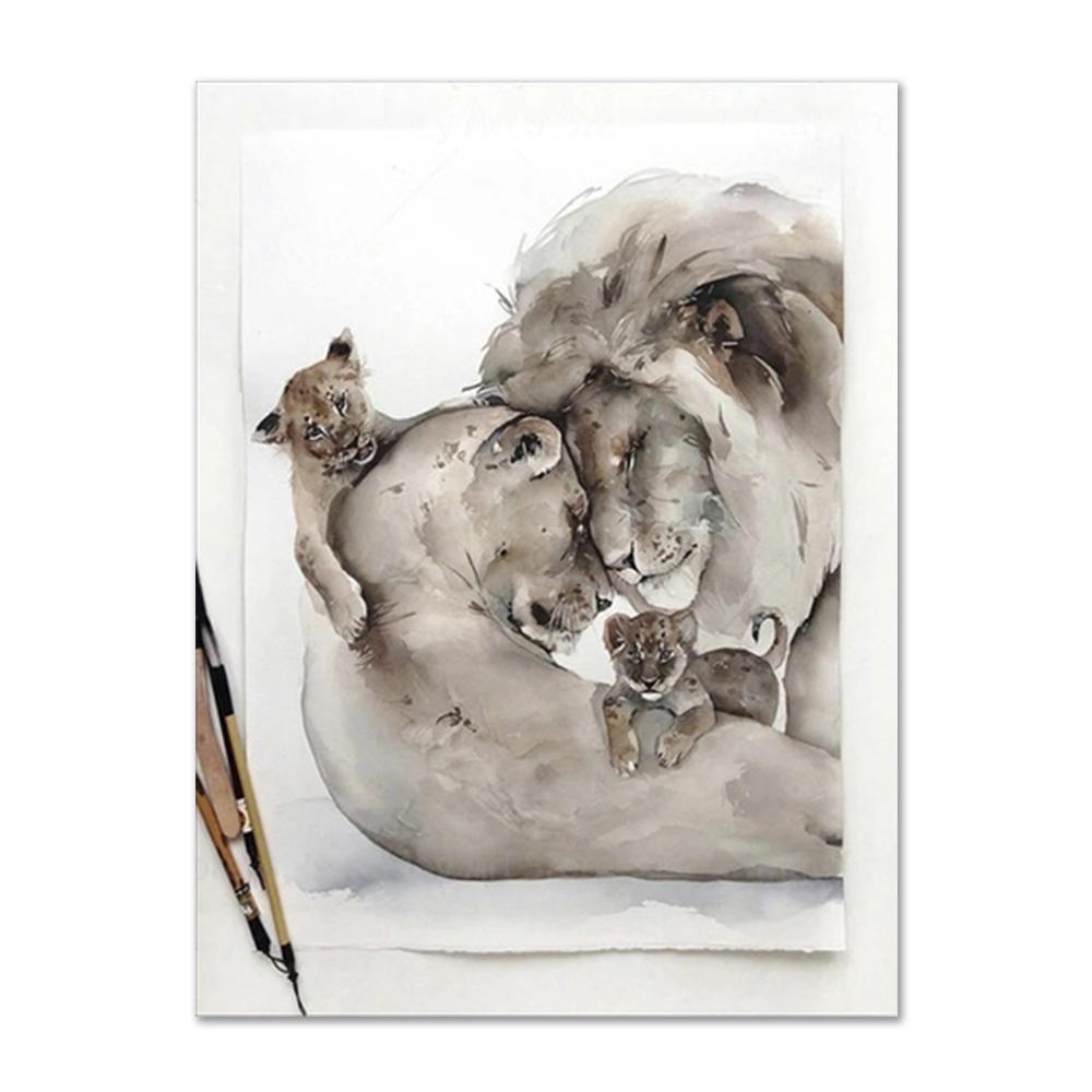 Лев Семья Плакат Печать Отец Мать Дети Настенное Искусство Муж и Жена Любящий Дом Холст Картины Настенные Художественные Украшения Картины