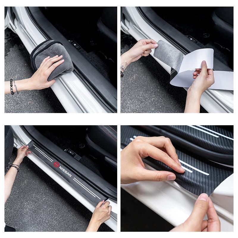 4pc Car Door Threshold Carbon Fiber Scuff Plate Sticker Car Accessories For Nissan Qashqai J10 J11 Trail Tiida Juke Teana Pulsar