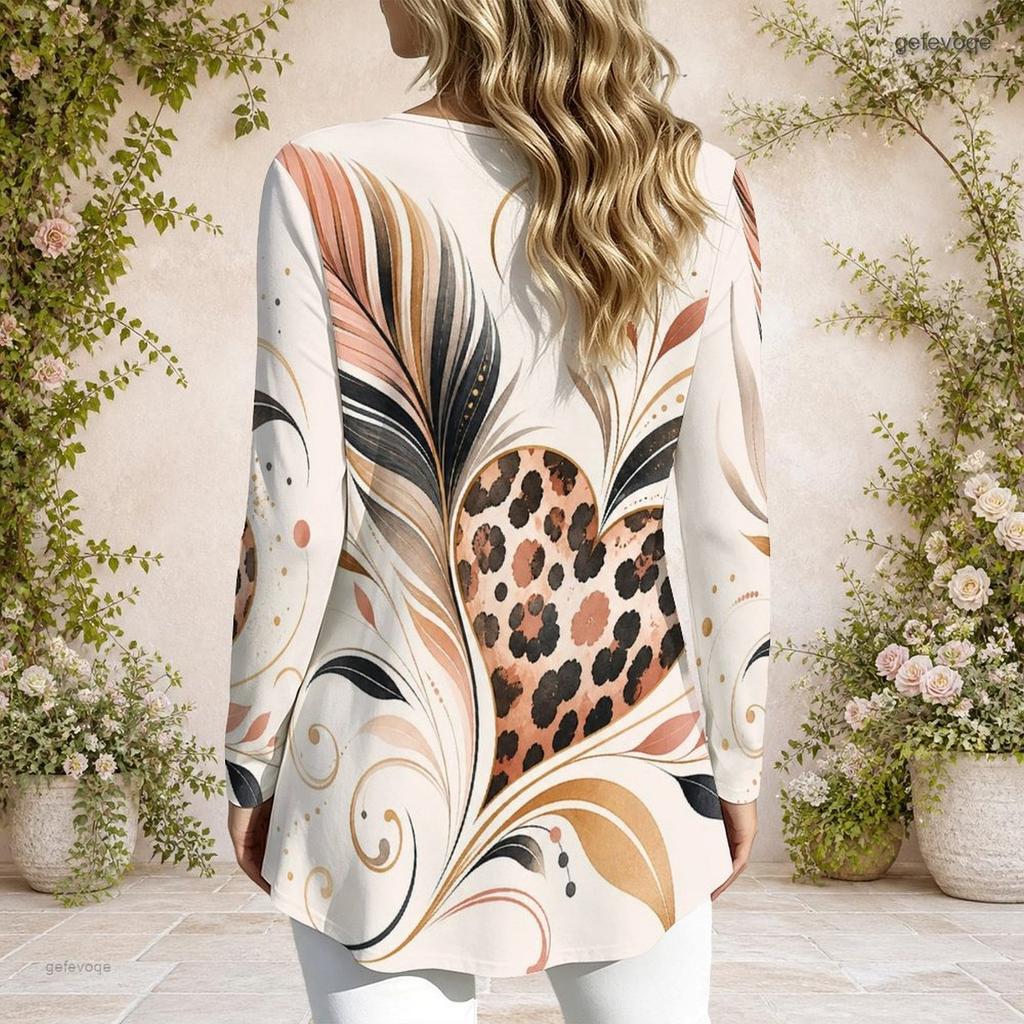 Ladies Plus Size Long Sleeve Casual Tee Metal Ring Neck Feature For Everyday Casual Styling