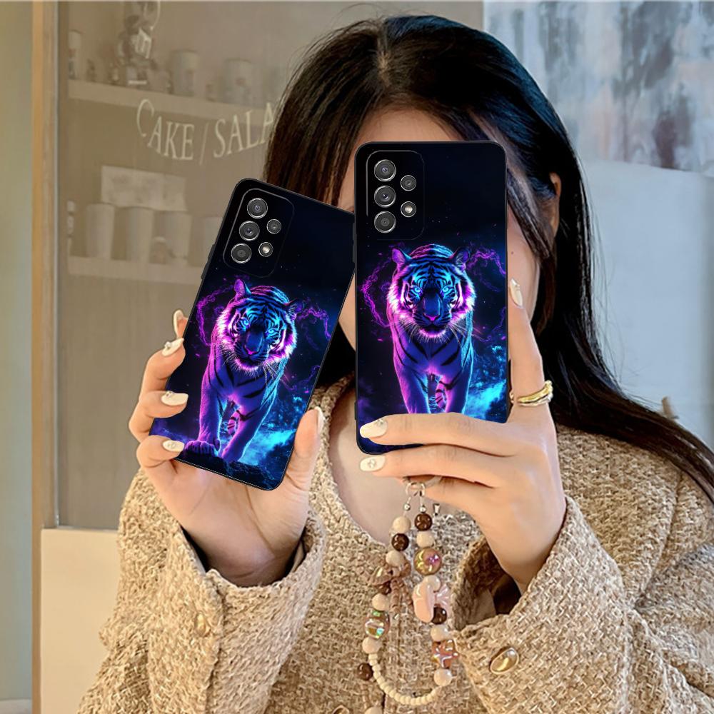 Неоновый чехол для мобильного телефона с тигром для Samsung Galaxy A56 55 54 53 52 51 36 35 34 23 16 15 5G Цветной чехол Красивый чехол Роскошный