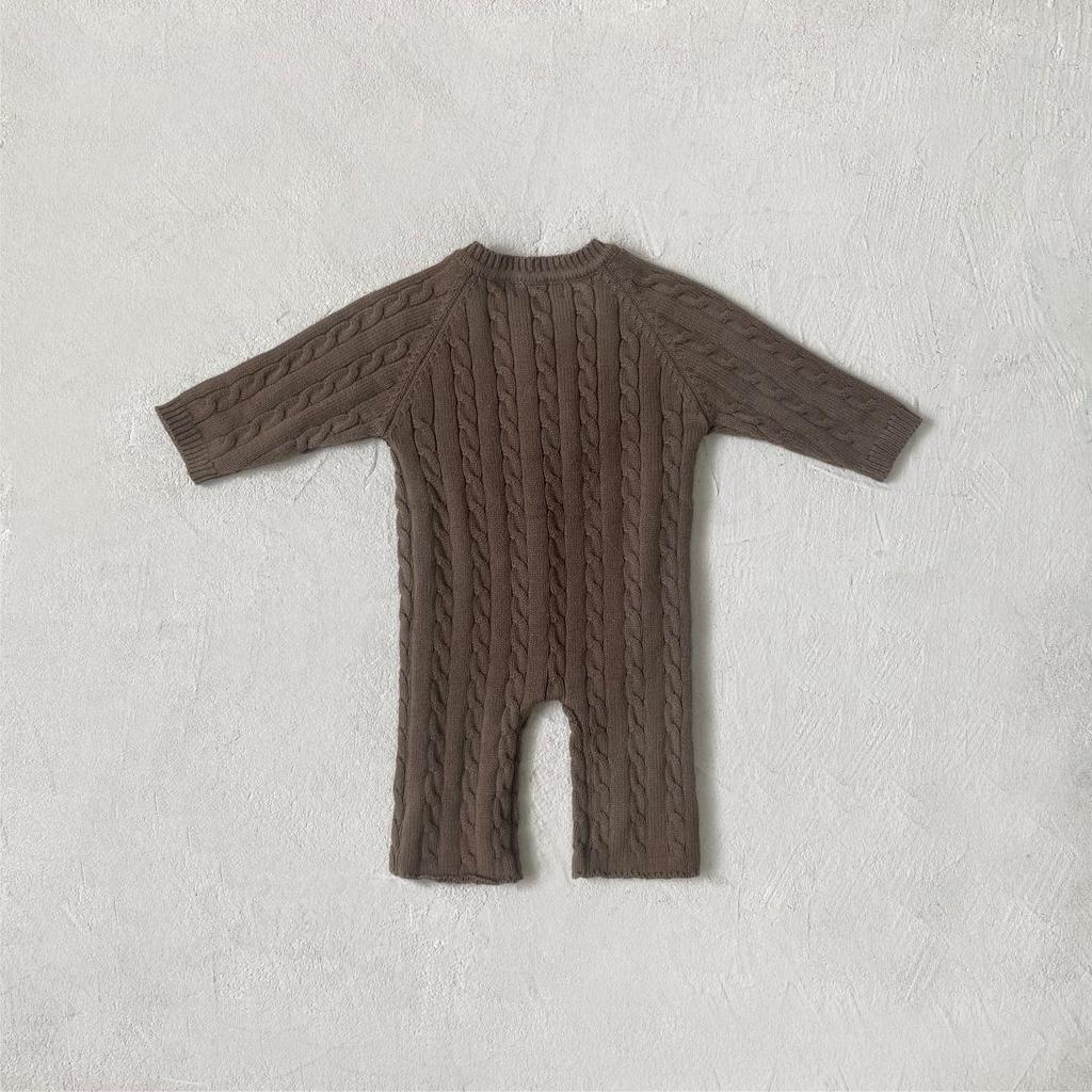Unisex Baby Winter Cotton Knitted Sweater Jumpsuit: Long, Twisted Wool Design