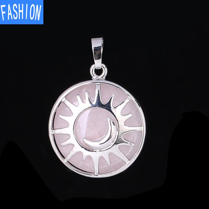 Кулон из натурального кристалла в национальном стиле с выдолбленной луной и солнцем, ожерелье, кулон, аура энергии, полудрагоценный камень