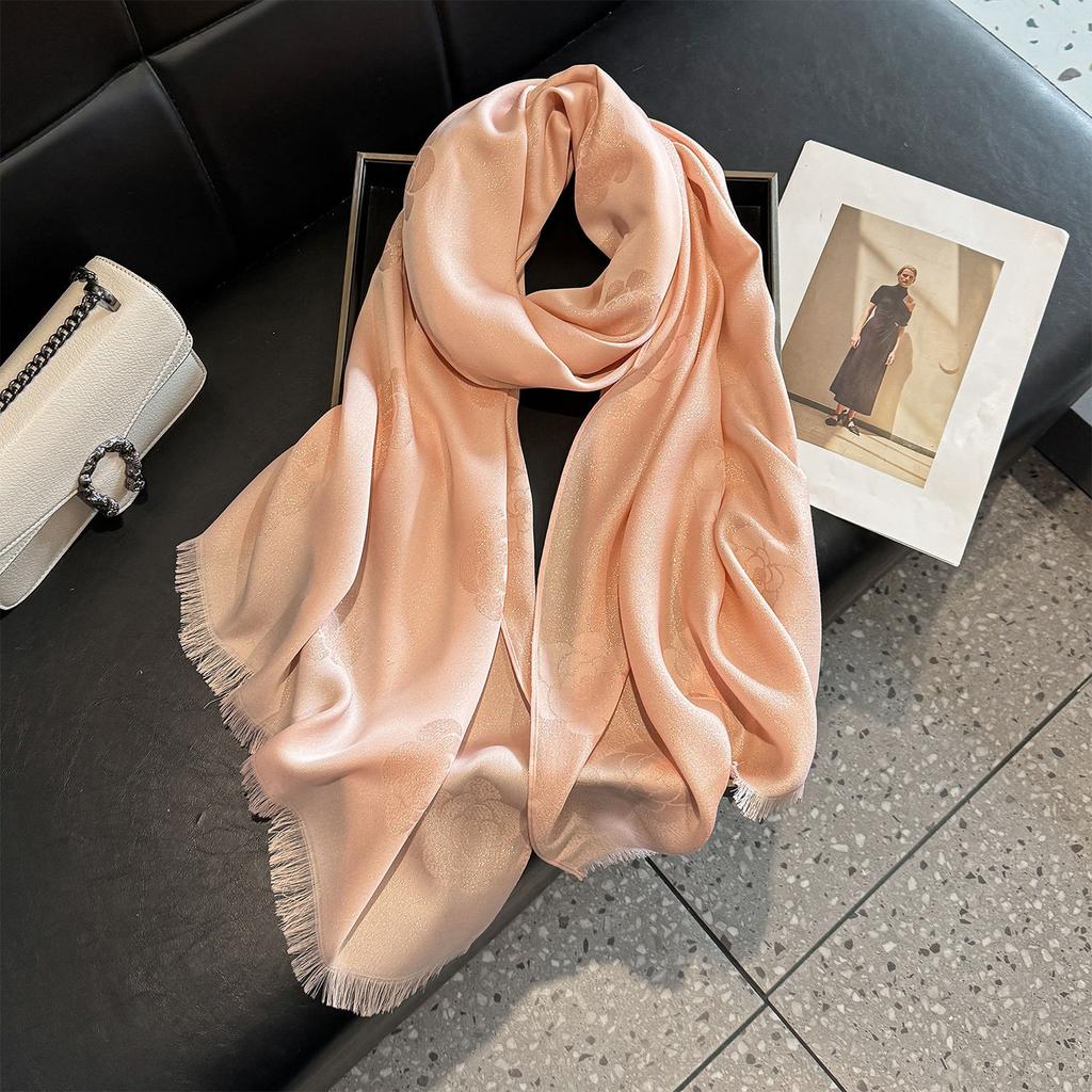 Принтованный шарф из искусственного шелка для женщин Модный и высококлассный универсальный дорожный платок с камелиями, хлопковый шарф Tianshi для женщин