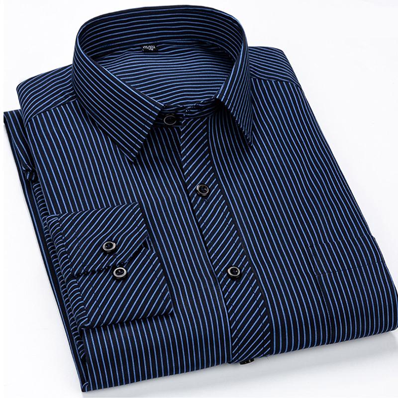 Муж. Рубашка Без принта В полоску Большие размеры На пуговицах Длинный рукав Верхушки для вечеринок Бизнес Классический Классический Воротник на пуговицах Синий Лиловый Темно-синий / Рабочий