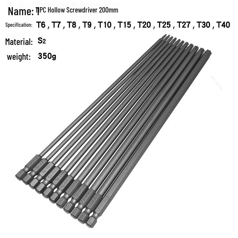Полые Torx-биты с шестигранным хвостовиком и центральным отверстием (Шестигранные, 50 мм, 75 мм, 100 мм, 150 мм)