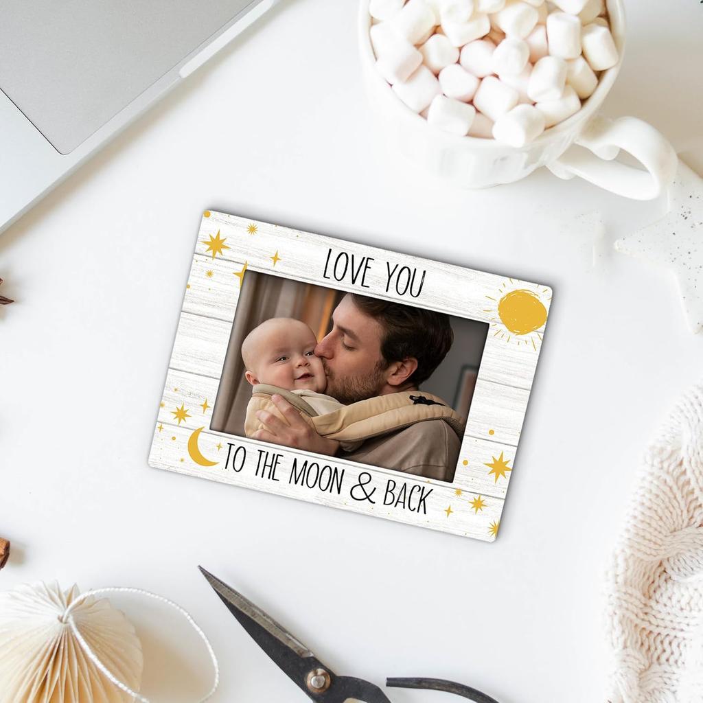 Baby Boy Girl Nursery 4x6 Picture Frame, Infant Wooden Picture Frame, Newborn Baby Gifts for Girls Boys, Love You to the Moon Back Decorative Photo