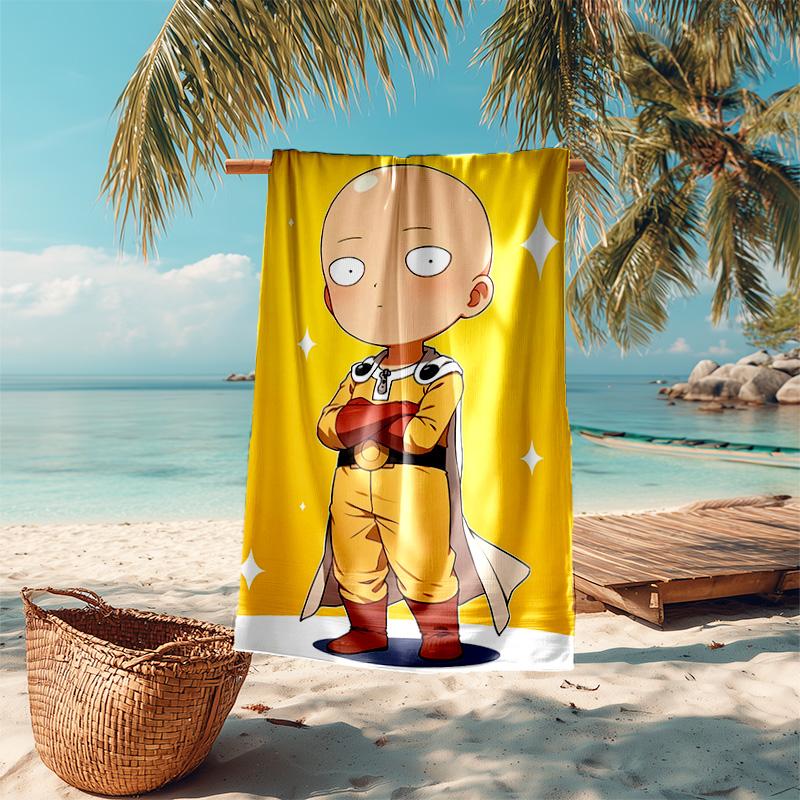 proof beach towel with One-Punch Man Saitama pattern - soft,absorbent,quick-drying,machine washable - perfect for swimming,camping,bathing