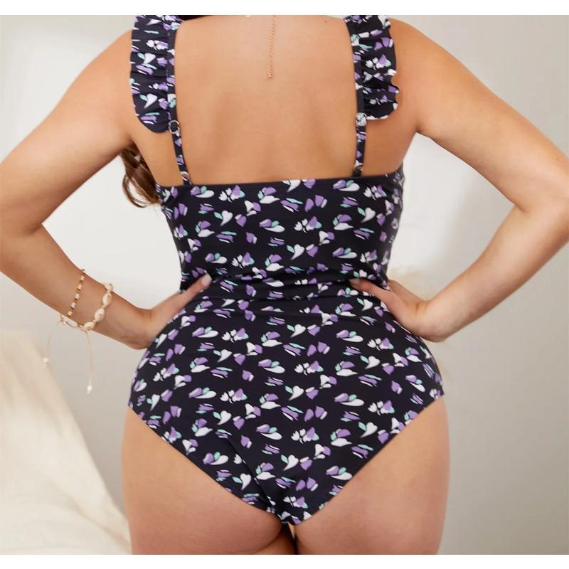 Plus Size Swimsuit for Women One Piece Floral Print Push Up Strap Backless Sexy Beach Swimwear Big Size Swimming Suit
