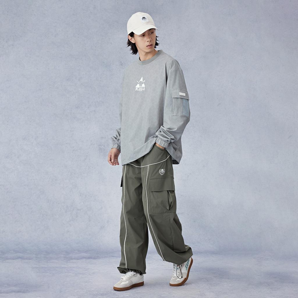 Kappa X Sports Lifestyle Серия Плетеная Водостойкая Эластичная Футболка с Длинным Рукавом Однотонная Уличная Мужская Футболка Серая KPCGCTG01