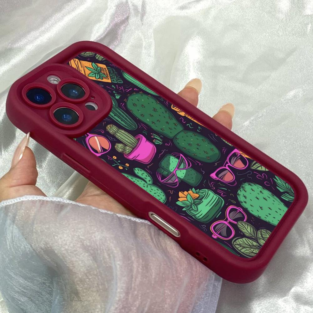 JT11 Эстетика Рисунки Мультяшный Кактус Чехол для Телефона для iPhone 17 Pro Max Samsung S26 Ultra A17 A26 A07 Xiaomi Redmi Note 14 Pro Plus Мягкий ТПУ Чехол-Обложка