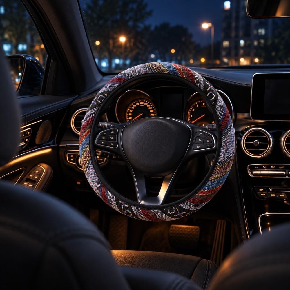 Breathable Car Wrap Cover Linen-Like Polyester Auto Steering Wheel Cover Car Auto