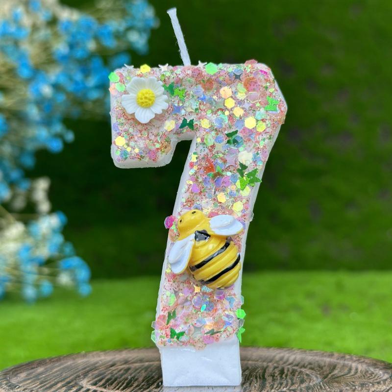 1 шт., товары для декора торта, топпер для торта, желтая пчела, торт, свеча на день рождения, цифровые свечи, красочные
