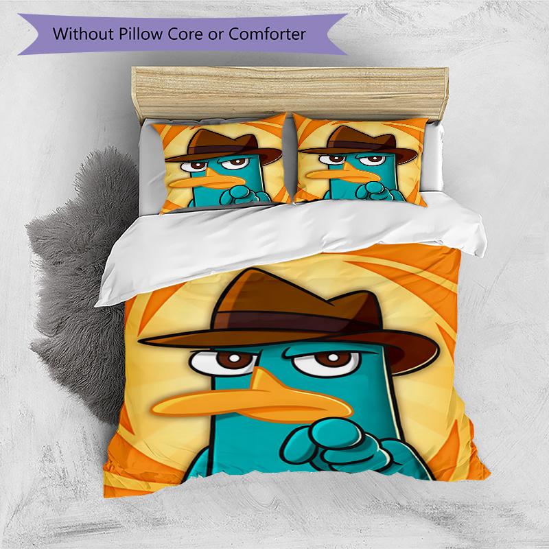 3pcs Phineas and Ferb5 Design Cover Set - HD Printed Bedding with 1 Cover and 2 Pillowcases - Perfect for Home and Dorm Decor
