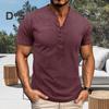 Мужская футболка с воротником Генри, короткий рукав, однотонная футболка с воротником на пуговицах, повседневная футболка-пуловер для спорта, путешествий, офиса