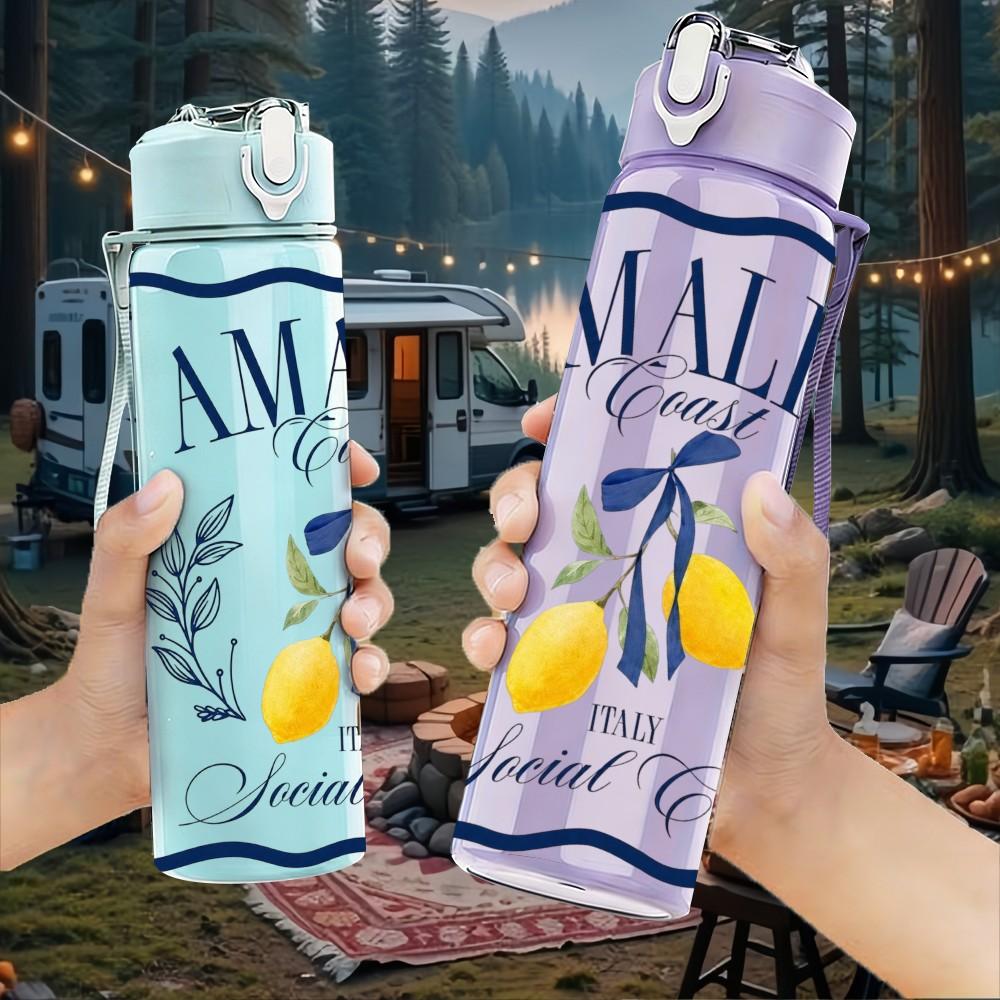 1PC Amalfi Lemon Wreath Label Print 750ml Color Plastic Sports Water Bottle Leakproof Flip Straw Lid Suitable for Sports Office Home Use