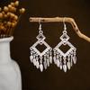 Bohemian Long Leaf Tassel Earrings - Imitation Silver, Miao Ethnic Style