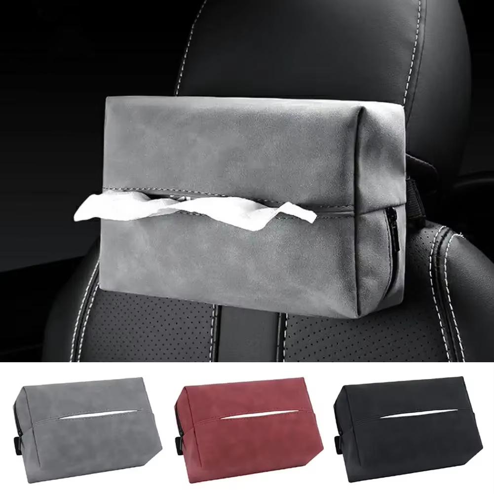 Premium Car Tissue Box - Faux Suede Backseat Hanging Design, Luxury Auto Armrest Tissue Holder, Stylish In-Car Decoration for En