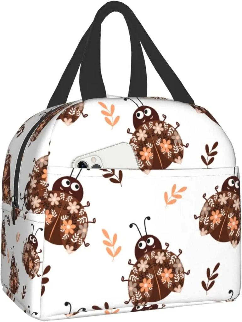 Ланч-бокс Dots Ladybug, термосумка для ланча для женщин и мужчин, многоразовые сумки для ланча, идеально подходят для офиса, кемпинга, походов, пикника
