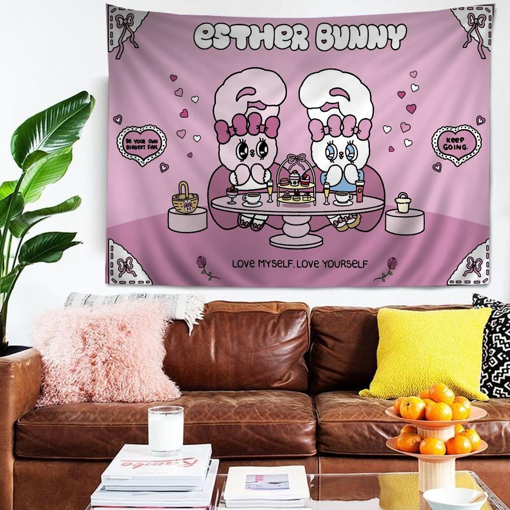 E-Esther-B-Bunny Красочный Гобелен Настенное Полотно Хиппи Цветочные Настенные Ковры Декор для Общежития Японский Гобелен