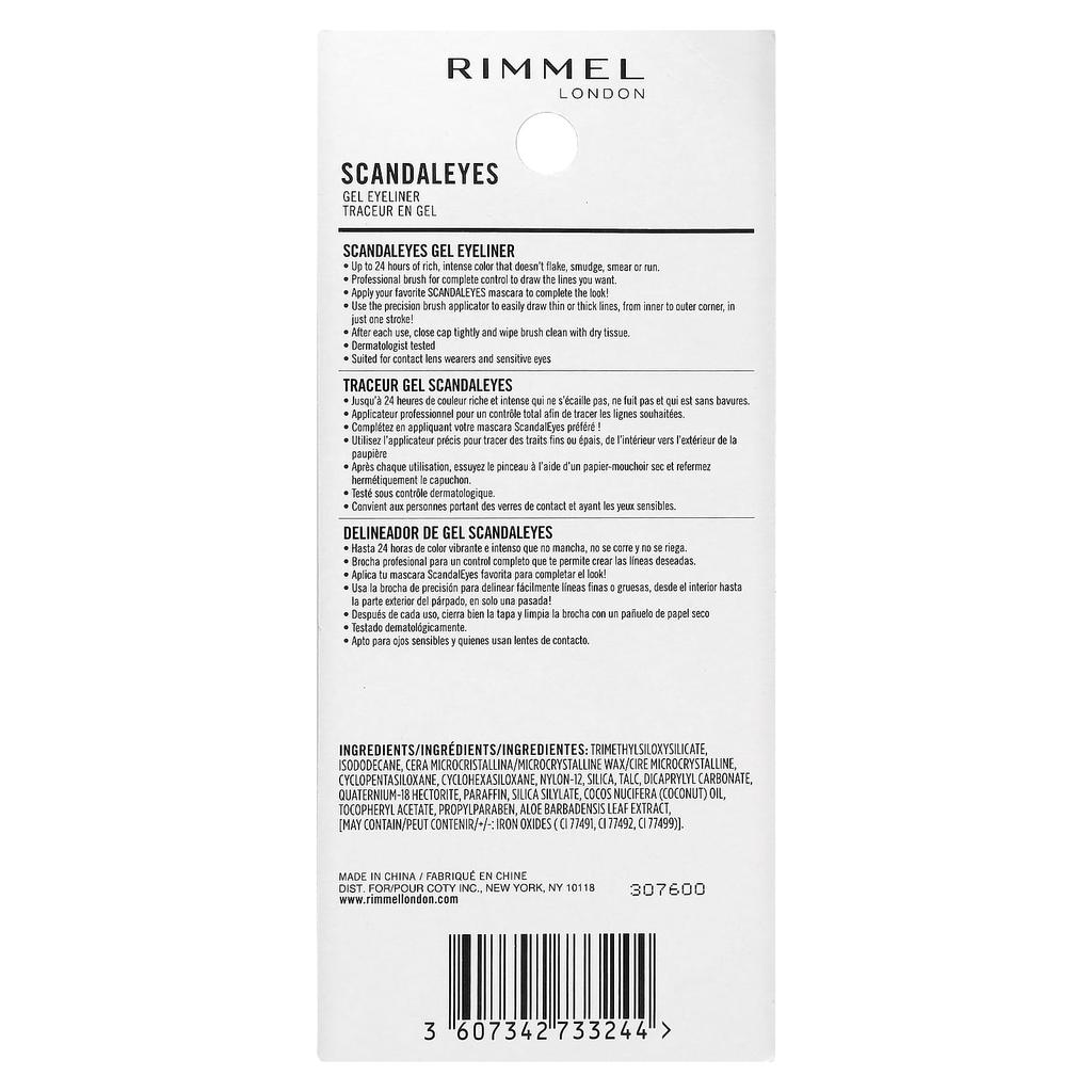 Rimmel London Scandaleyes, гелевая подводка для глаз, 001 черный, 2,4 г (0,08 унции)
