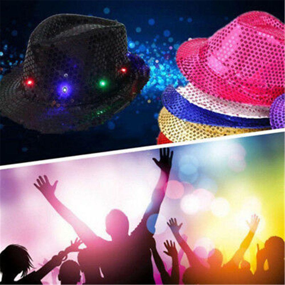 Stage Performance Light Up Flashing Panama Cap Jazz Hat Led Fedora Trilby Sequin