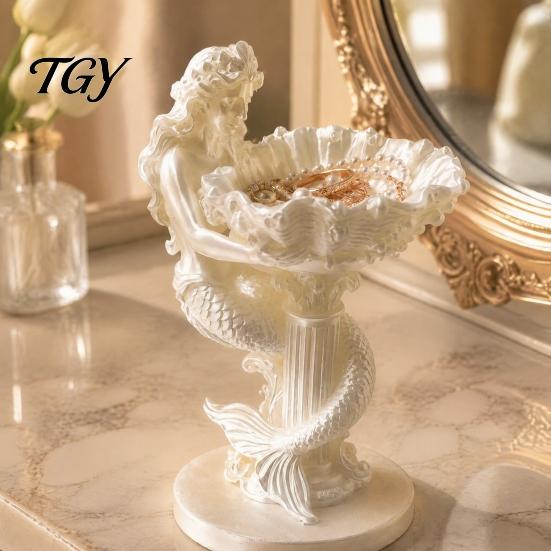 Coastal Decor for Bedroom Mermaid Jewelry Storage Box, Decorative Seashell Trinket Tray, 3D Printing Dressing Table Pearlescent White