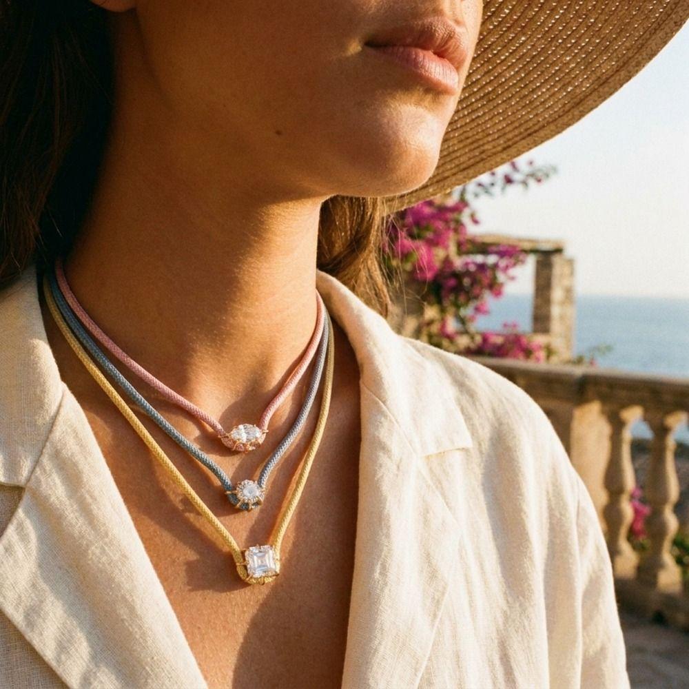 Geometric Zircon Pendant Necklace Vintage Rhinestone Collarbone Chain  Gift