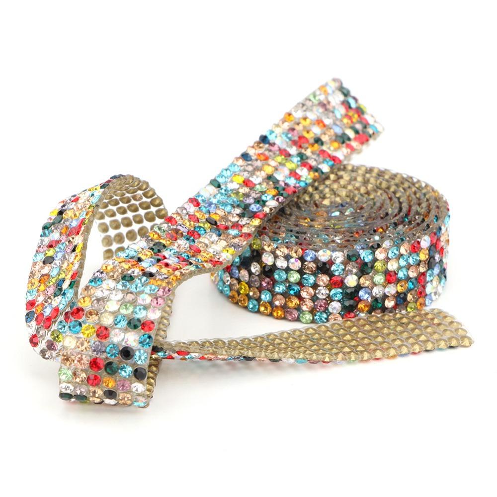 1pcs 1.2cm Width Rhinestone Ribbon Trim Iron On Crystal Glass Mesh Banding For DIY Crafts