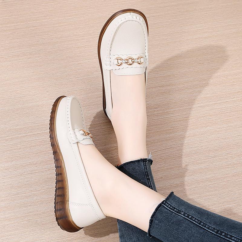 Весенне-осенняя женская повседневная обувь из металлической кожи с мягкой лапшой и мягкой лапшой, женская кожаная обувь