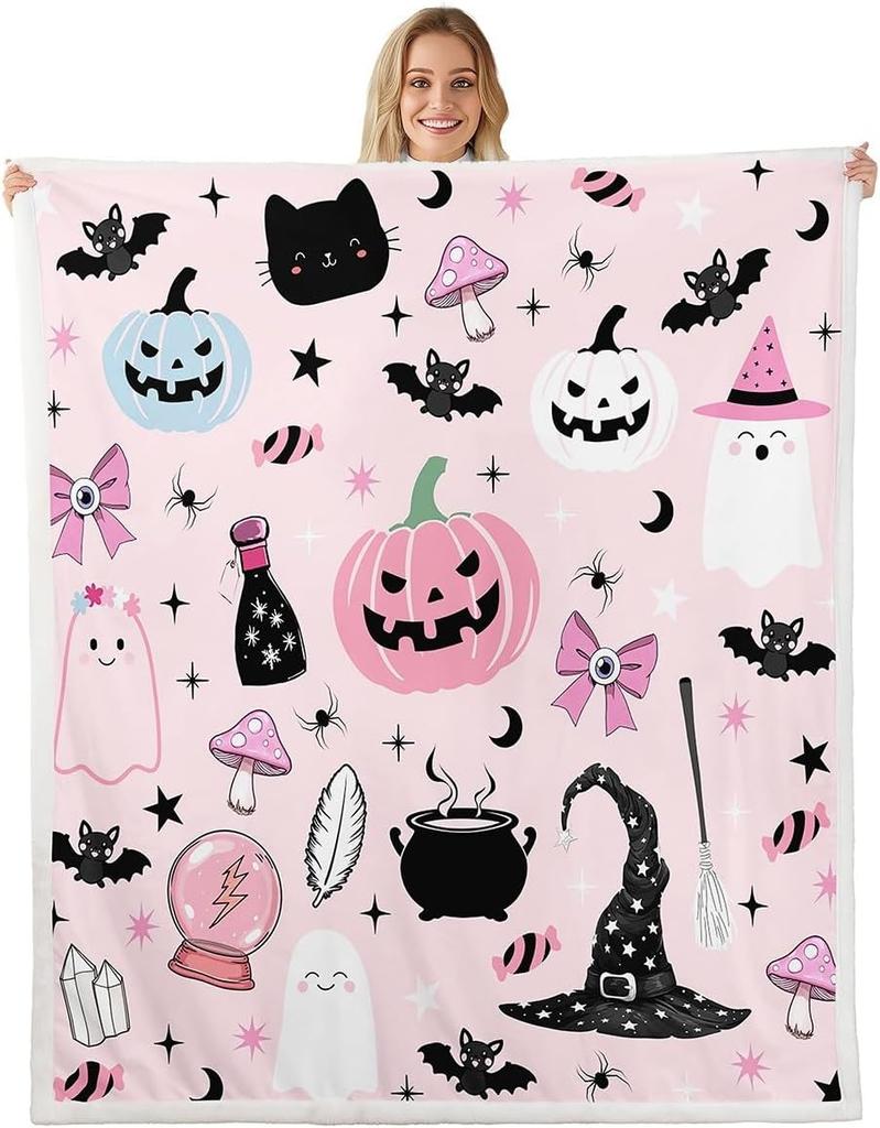 GUOYU Blanket Gothic Skull Fleece Blanket Baby Happy Halloween Sherpa Blanket Ghost Skull Goth Fuzzy Plush Throw for Adults Men WomenHorror
