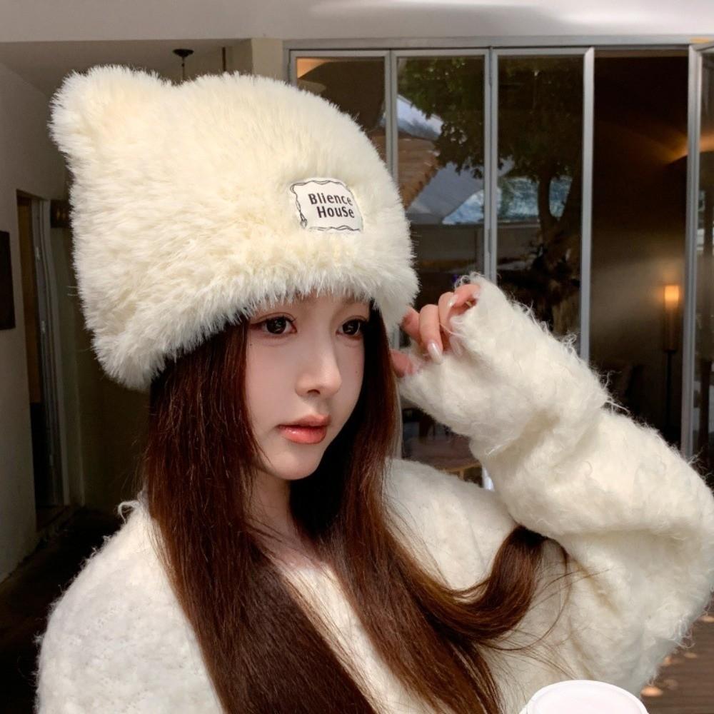 Polyester Winter Cat Ear Beanie Cold Proof Cozy Warm Hat Cute Knitted Beanie Hat Cold Weather