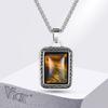 Vnox Geometric Rectangle Tiger Eye Stone Pendant Necklaces with Adjustable Box Chain, Simple Fashion Square Pendant Jewelry