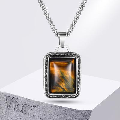 Vnox Геометрические Ожерелья с Подвеской в виде Прямоугольника из Камня Тигровый Глаз с Регулируемой Коробчатой Цепочкой, Простые Модные Квадратные Подвески