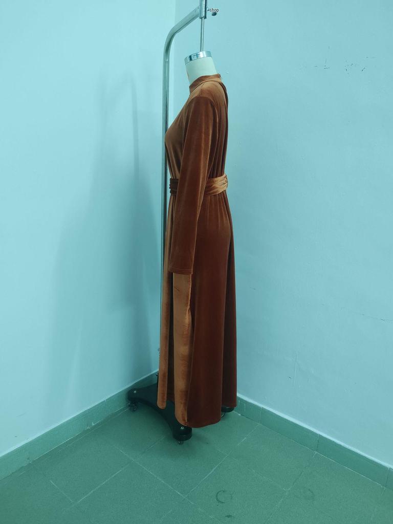 2025 Женское элегантное платье из золотого бархата с длинными рукавами, приталенное, с пышной юбкой, для осени/зимы