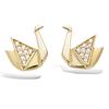 [P5020] - White Gold 'Origami' Gold Plated Earrings (swans) - 15x15 Mm