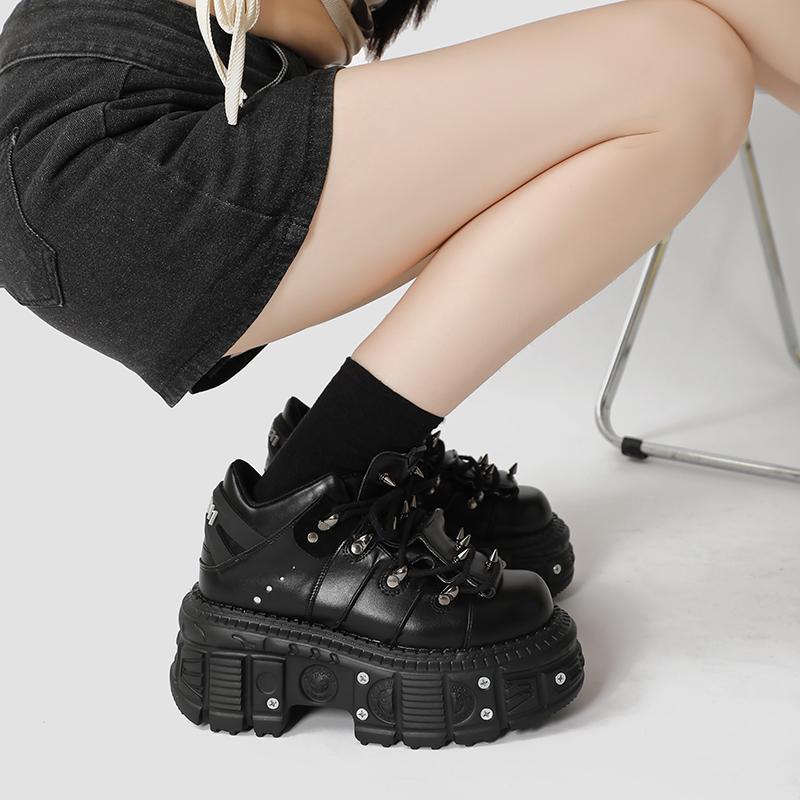 Панк Маленькие Кожаные Женские Металлические Готические Темные Маффин Лолита Заклепки Нишевые Y2K Горячая Девушка Платформа Обувь