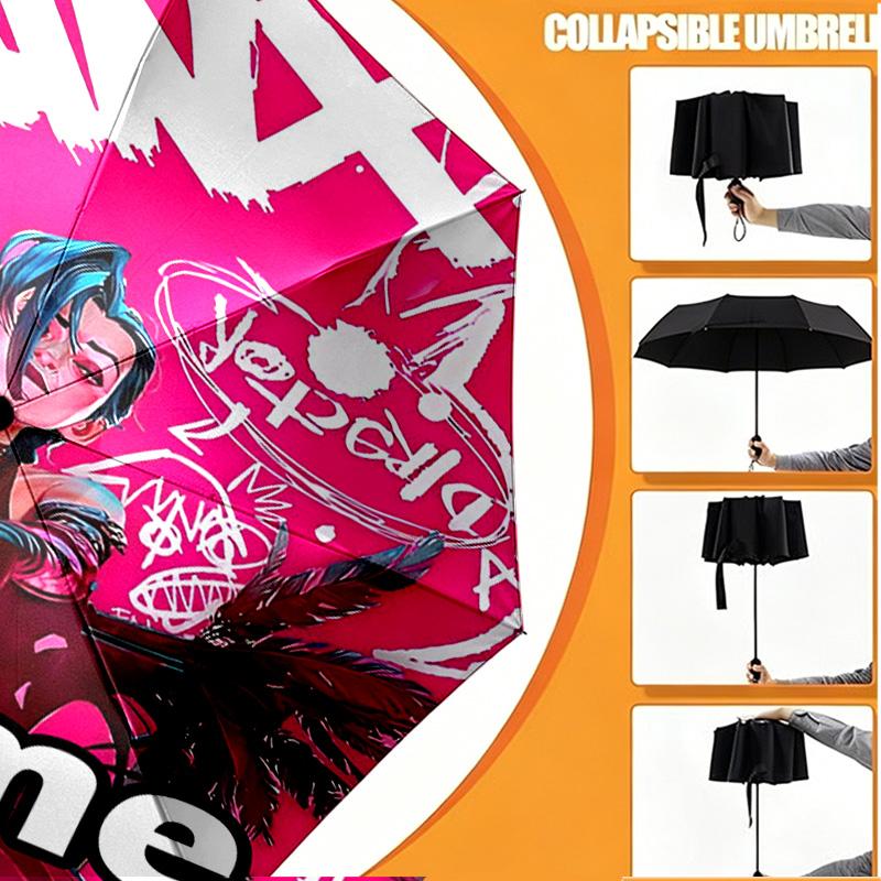Custom Name Personalized Jinx Print Umbrella, Auto Open Close, 8‑Rib Sturdy Frame, Commute Camping Hiking Use, Birthday Gift