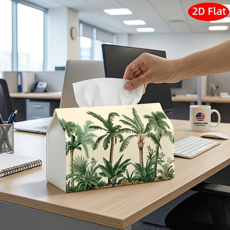 2D Flat, 1pc Tissue Box, Printed on Both Sides, Tropical Botanical Art Tissue Box Palm Tree Pattern Print, Durable Fabric Decorative Storage for Kitch