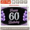 60th Birthday Party Backdrop Purple Polyester Banner Photo Booth Decoration