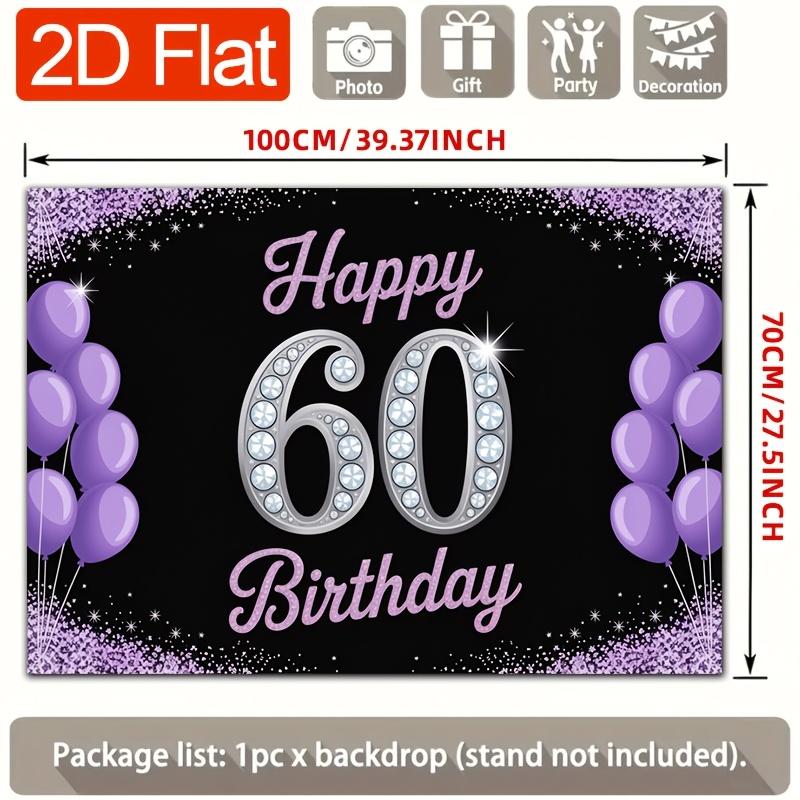 60th Birthday Party Backdrop Purple Polyester Banner Photo Booth Decoration