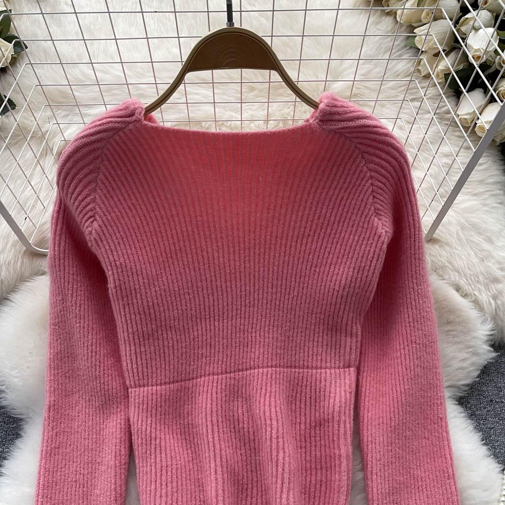 Осенне-зимний корейский свободный тонкий вязаный свитер с v-образным вырезом и нерегулярным ленивым ветром