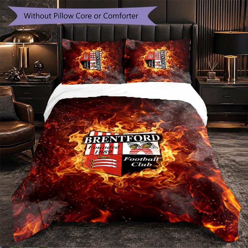 Brentford Football 3 Piece Bedding Set Soft Duvet Cover Set with Pillowcases Printed Bedroom Decor Set for Home