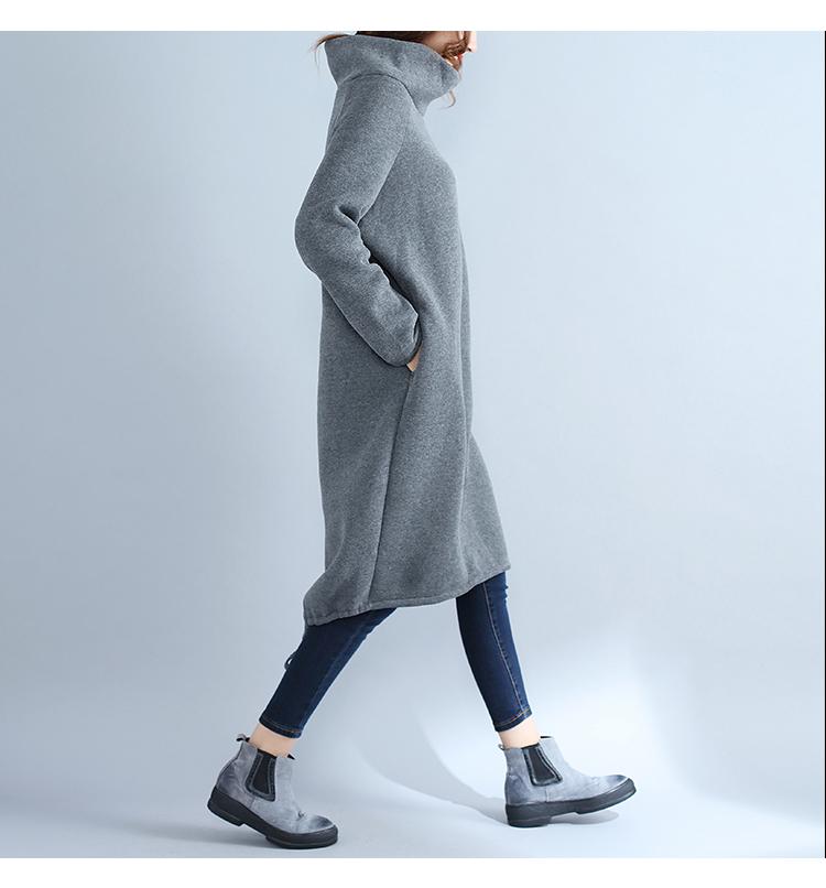 2017 Этнический стиль Большой размер Хлопково-льняное платье на флисовой подкладке с высоким воротником