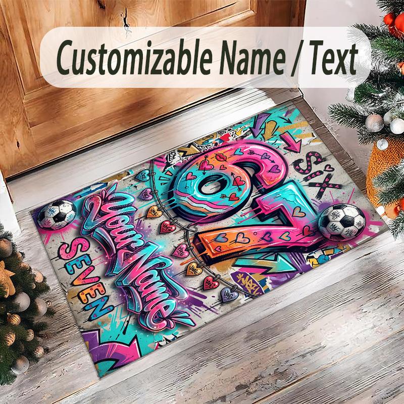 Graffiti Theme Crystal Velvet Rug Personalized Custom Name Text Soft Floor Mat Home Decor