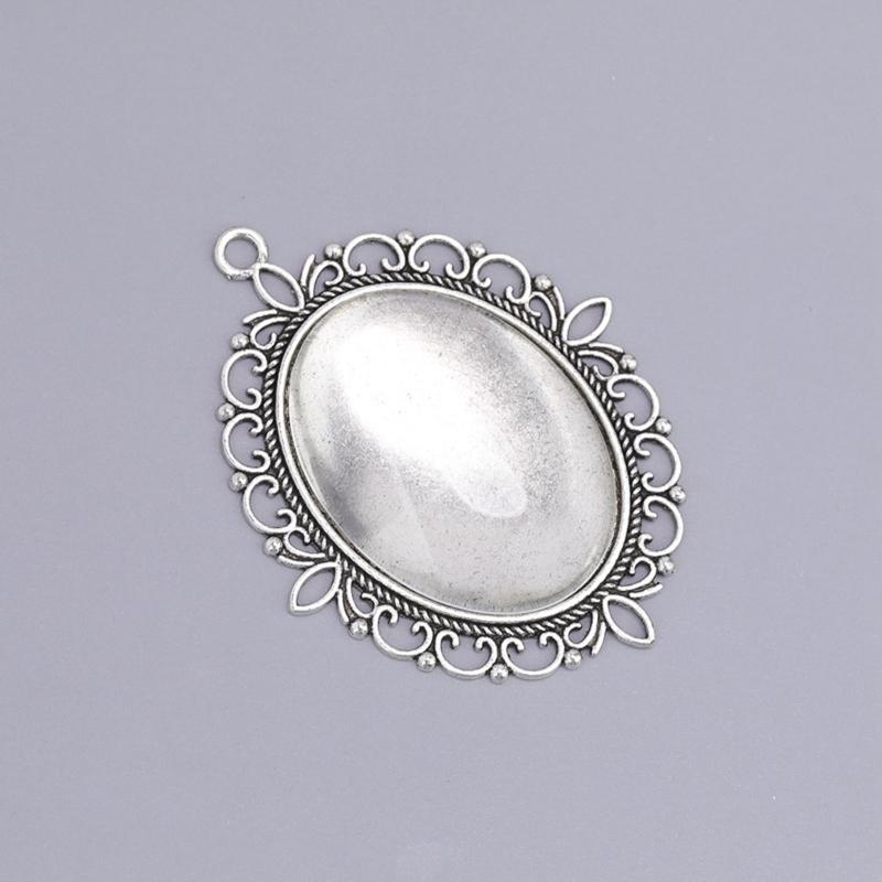 10 Set Metal Alloy Pendant Trays Oval Bezel Trays DIY Vintage Blank Pendant Bases with Transparent Glass Cabochons