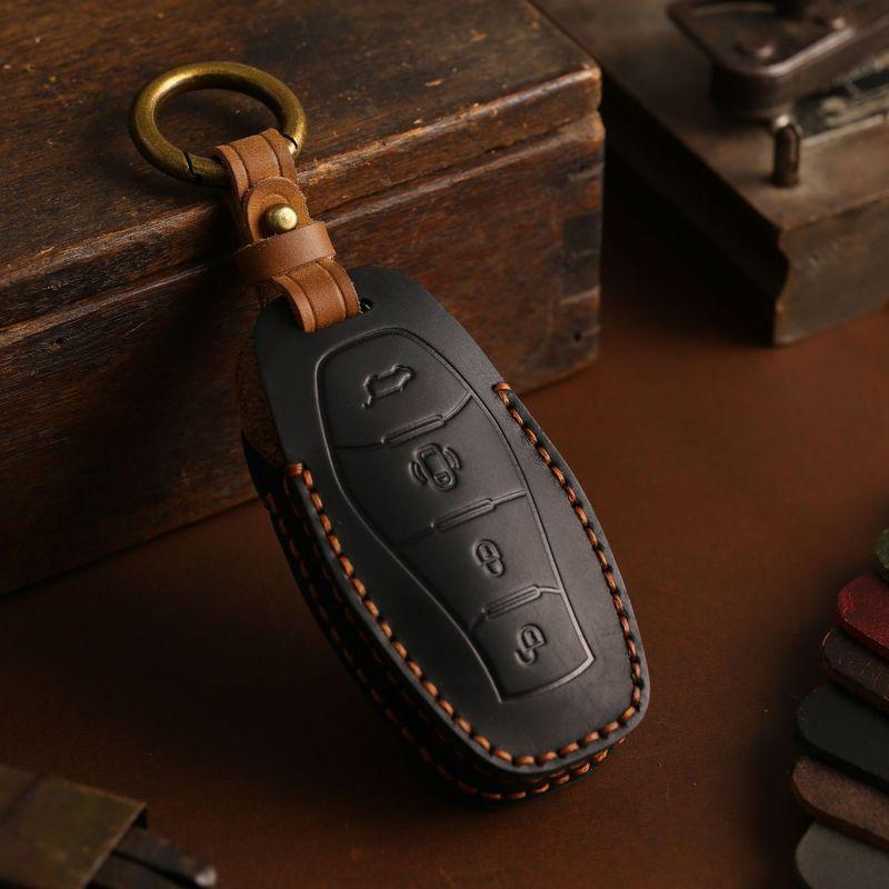 Leather Car Remote Key Cover Case Holder Shell Bag Fob Keyring Chain For Hongqi New H5 H6 EH7 H9 HS3 HS5 HS7 PHEV E-HS9 HQ9 2025