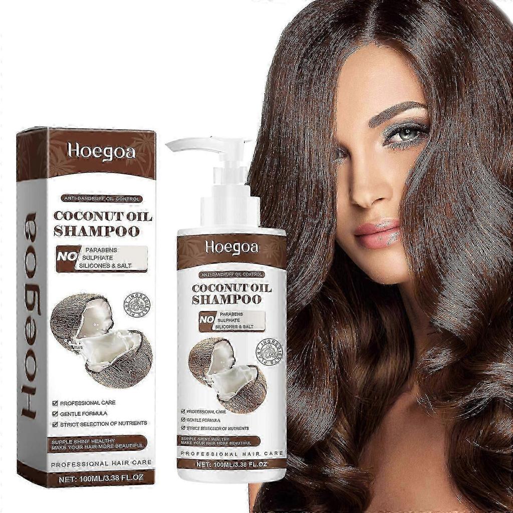Hoegoa coconut oil anti-dandruff shampoo cleanses and massages the scalp to remove dandruff, nourishes hair, strengthens hair, and makes hair fluffy