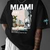 American Retro Men's Miami Pattern Print T-shirt Summer New Retro Fashion Men's and Women's Streetwear