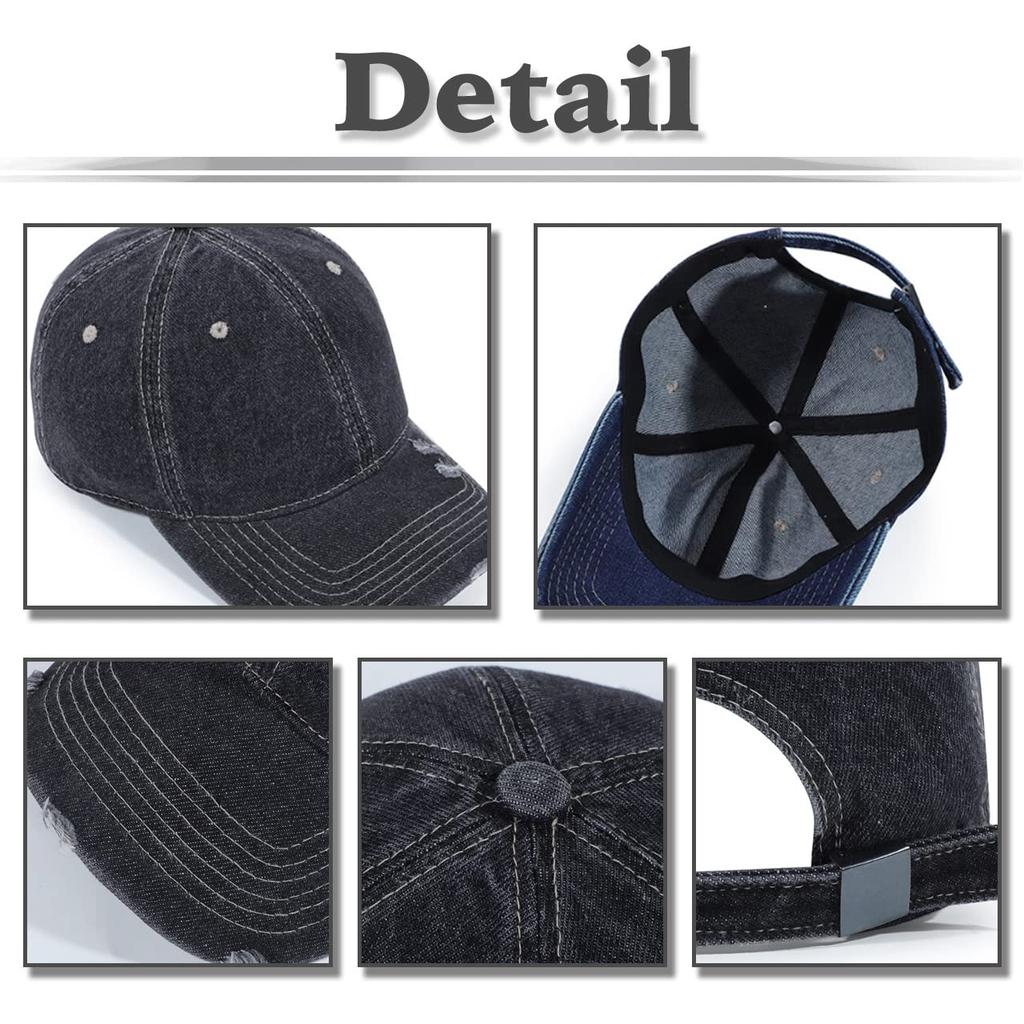 Plain CA486 [White Fang] Cap, Denim, Distressed, Hat, Casual, Cool, Brim, Men's, Women's, (Blue)