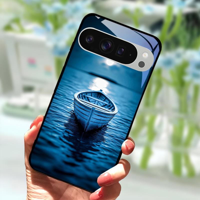 Модный Стеклянный Чехол Для Google Pixel 9 Pro XL Закаленное Стекло Черная Крышка Телефона Для Google Pixel 9a Pixel9 Funda Защитные Чехлы